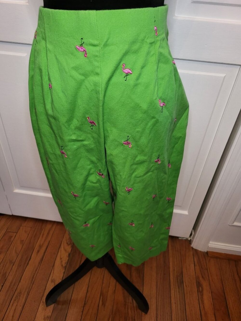 Briggs Vintage 90s/Y2K Green Pink Flamingo Capri Pants 14P Preppy Coastal Resort